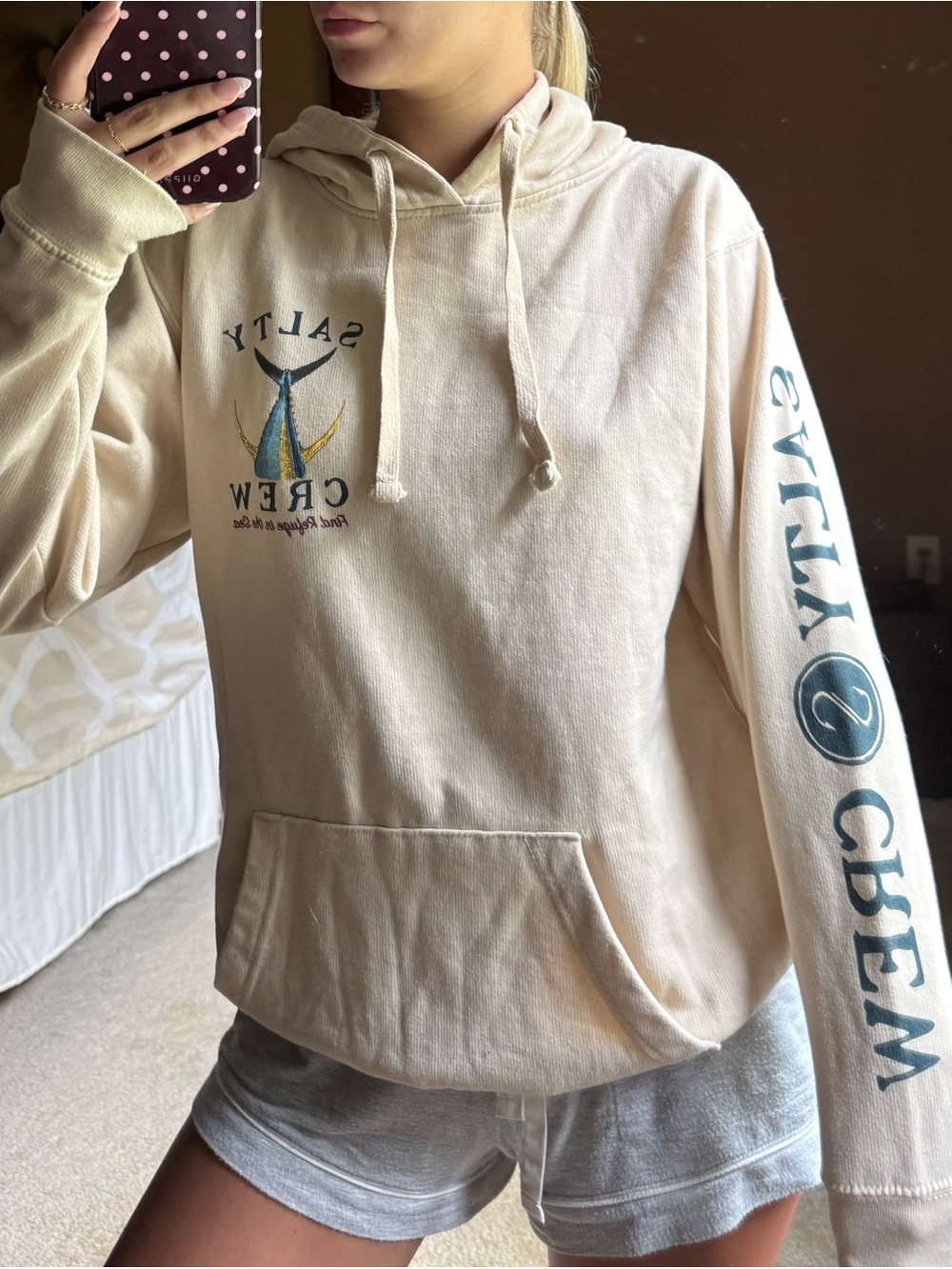 Salty Crew Cream Pullover Hoodie with Teal Logo